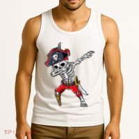Dabbing Skeleton Pirate Halloween Tank Top thumb 3