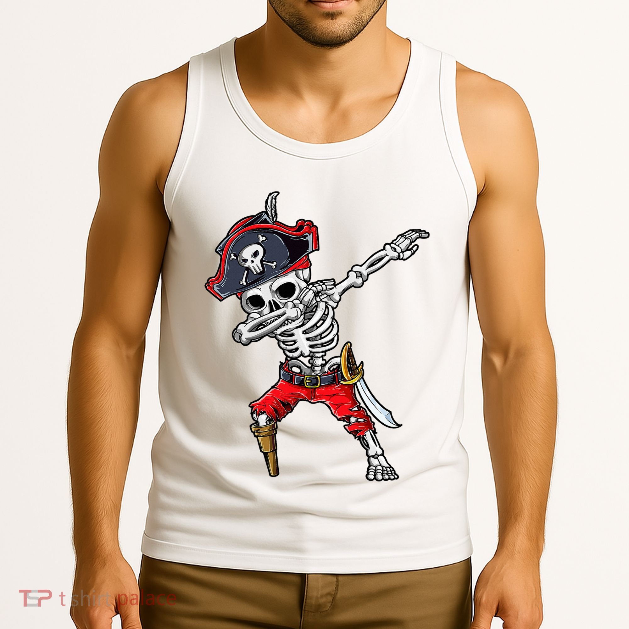 Dabbing Skeleton Pirate Halloween Tank Top