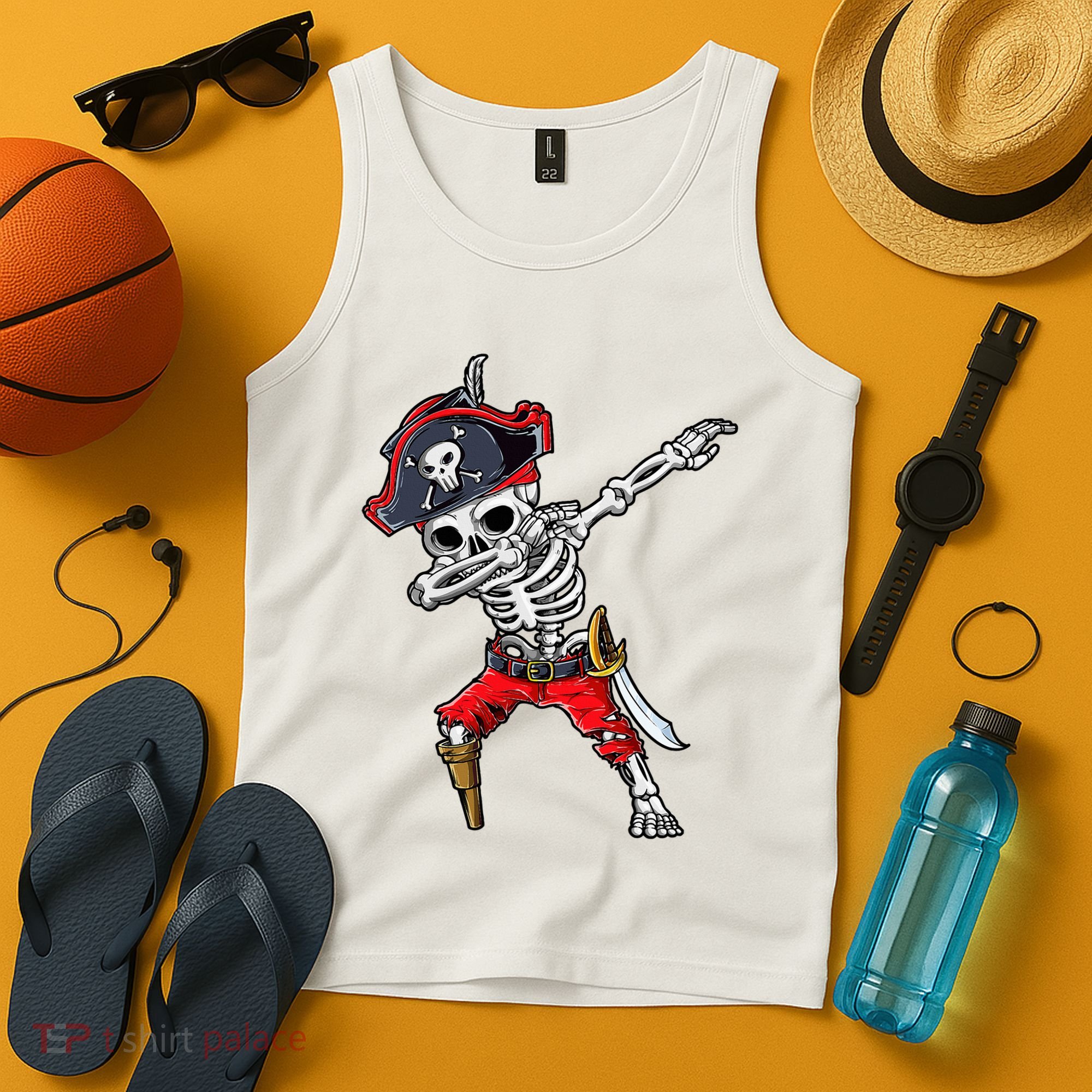Dabbing Skeleton Pirate Halloween Tank Top