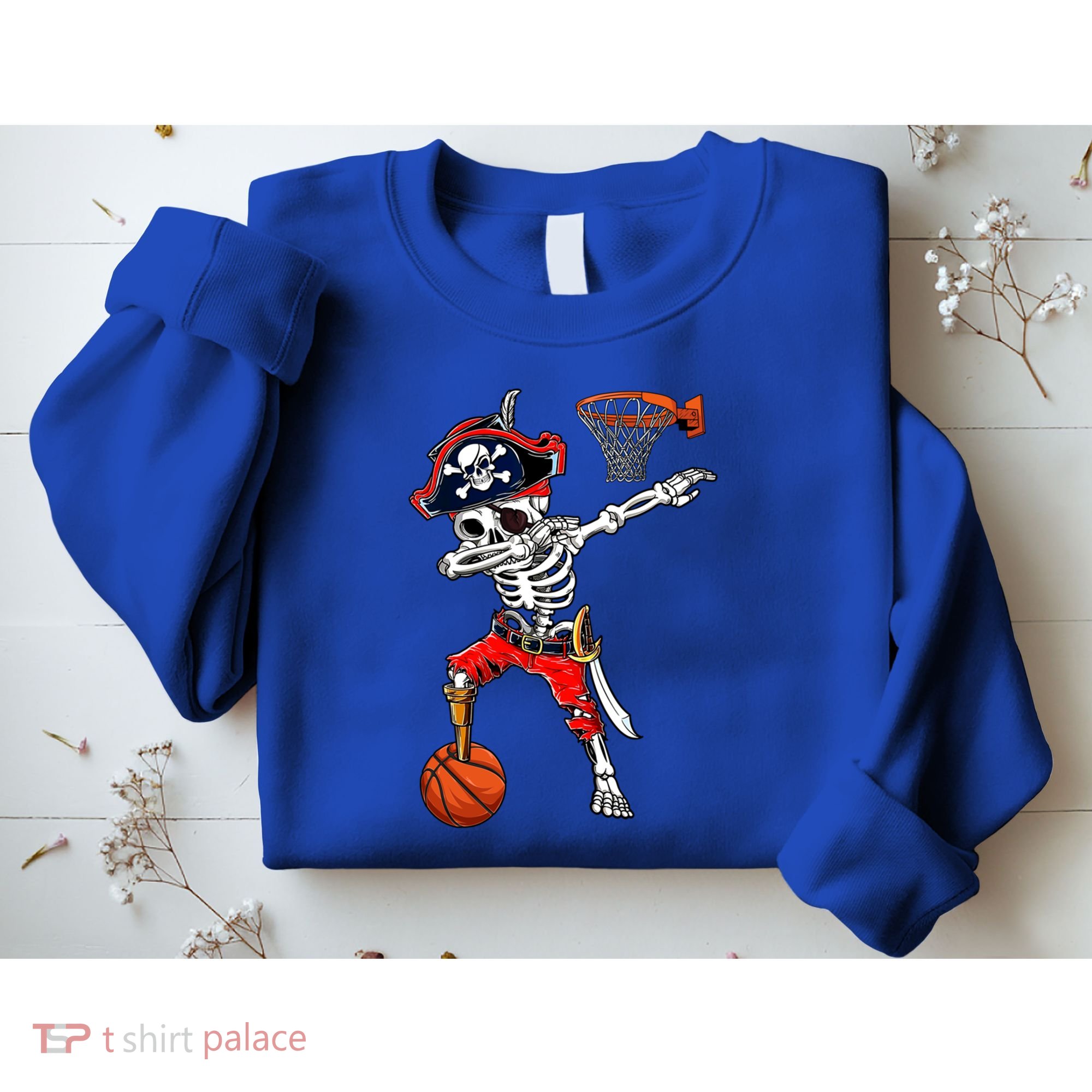 Dabbing Skeleton Pirate And Basketball Ball Halloween Costume Cute Gift Sweatshirt