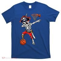 Dabbing Skeleton Pirate And Basketball Ball Halloween Costume Cute Gift T-Shirt thumb 0
