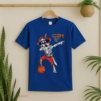 Dabbing Skeleton Pirate And Basketball Ball Halloween Costume Cute Gift T-Shirt thumb 2