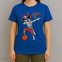 Dabbing Skeleton Pirate And Basketball Ball Halloween Costume Cute Gift T-Shirt thumb 4