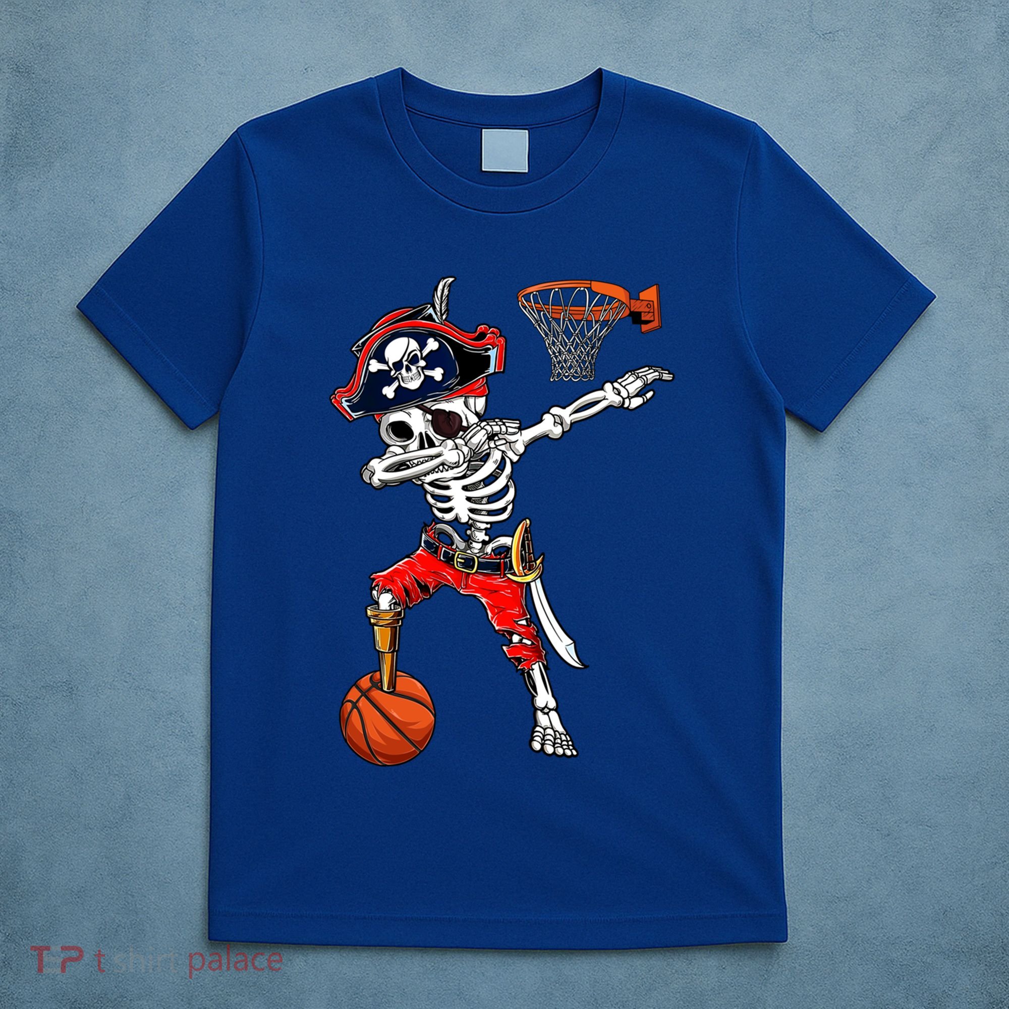Dabbing Skeleton Pirate And Basketball Ball Halloween Costume Cute Gift T-Shirt