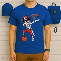 Dabbing Skeleton Pirate And Basketball Ball Halloween Costume Cute Gift T-Shirt thumb 6