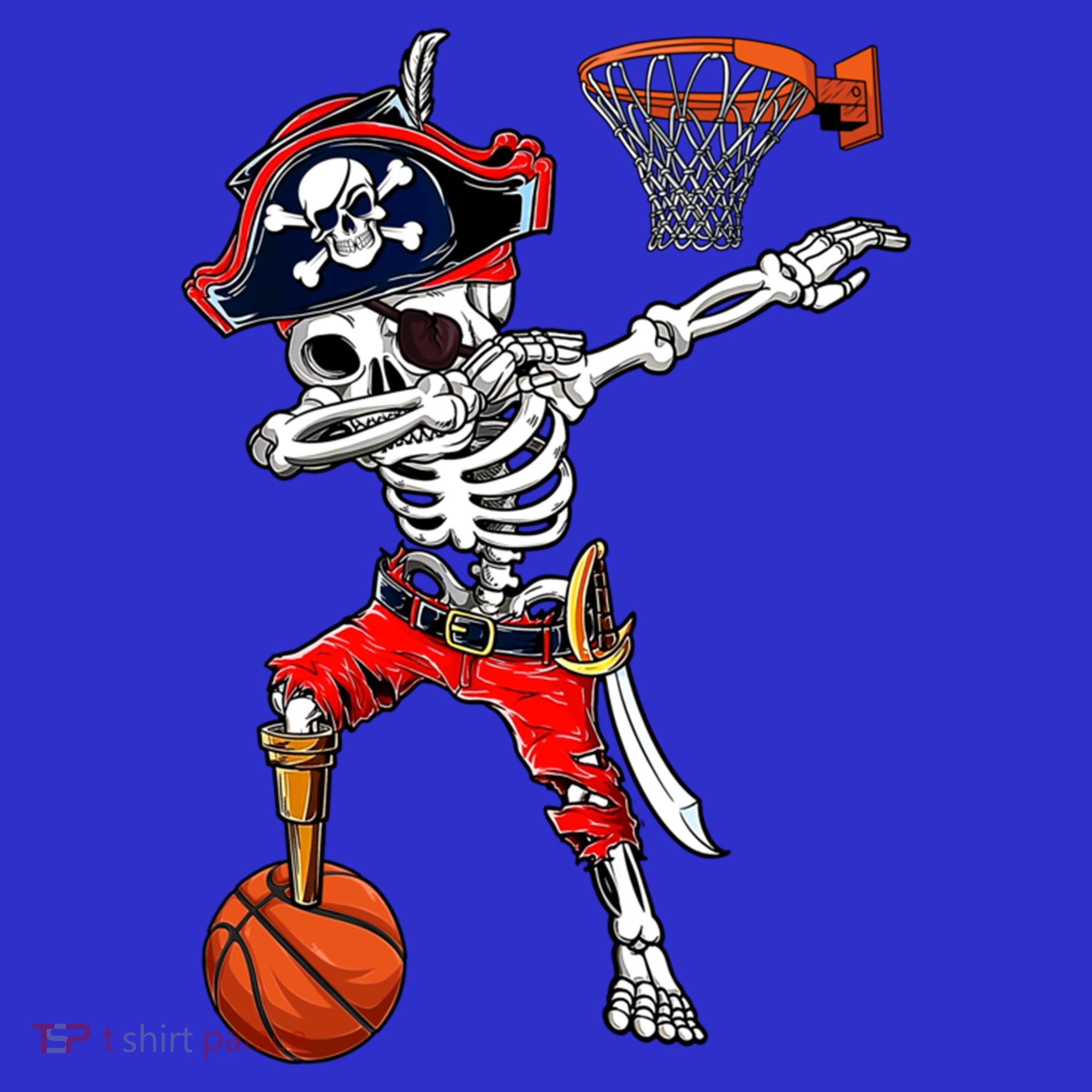 Dabbing Skeleton Pirate And Basketball Ball Halloween Costume Cute Gift T-Shirt