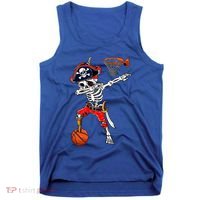 Dabbing Skeleton Pirate And Basketball Ball Halloween Costume Cute Gift Tank Top thumb 0