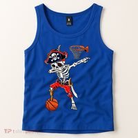 Dabbing Skeleton Pirate And Basketball Ball Halloween Costume Cute Gift Tank Top thumb 2