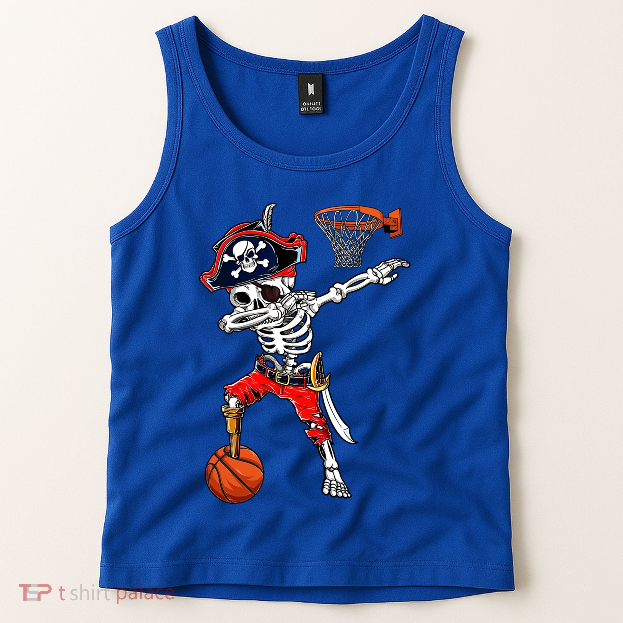 Dabbing Skeleton Pirate And Basketball Ball Halloween Costume Cute Gift Tank Top