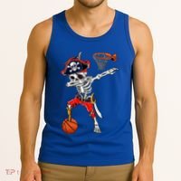 Dabbing Skeleton Pirate And Basketball Ball Halloween Costume Cute Gift Tank Top thumb 3