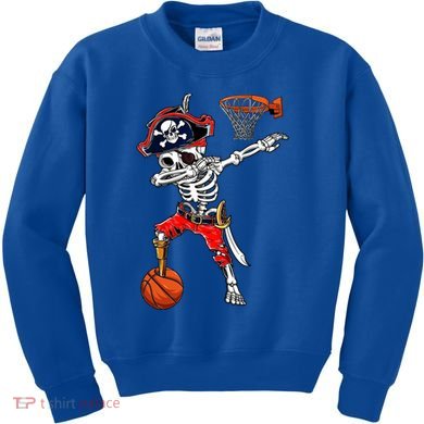 Dabbing Skeleton Pirate And Basketball Ball Halloween Costume Cute Gift Kids Sweatshirt