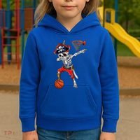 Dabbing Skeleton Pirate And Basketball Ball Halloween Costume Cute Gift Kids Hoodie thumb 3
