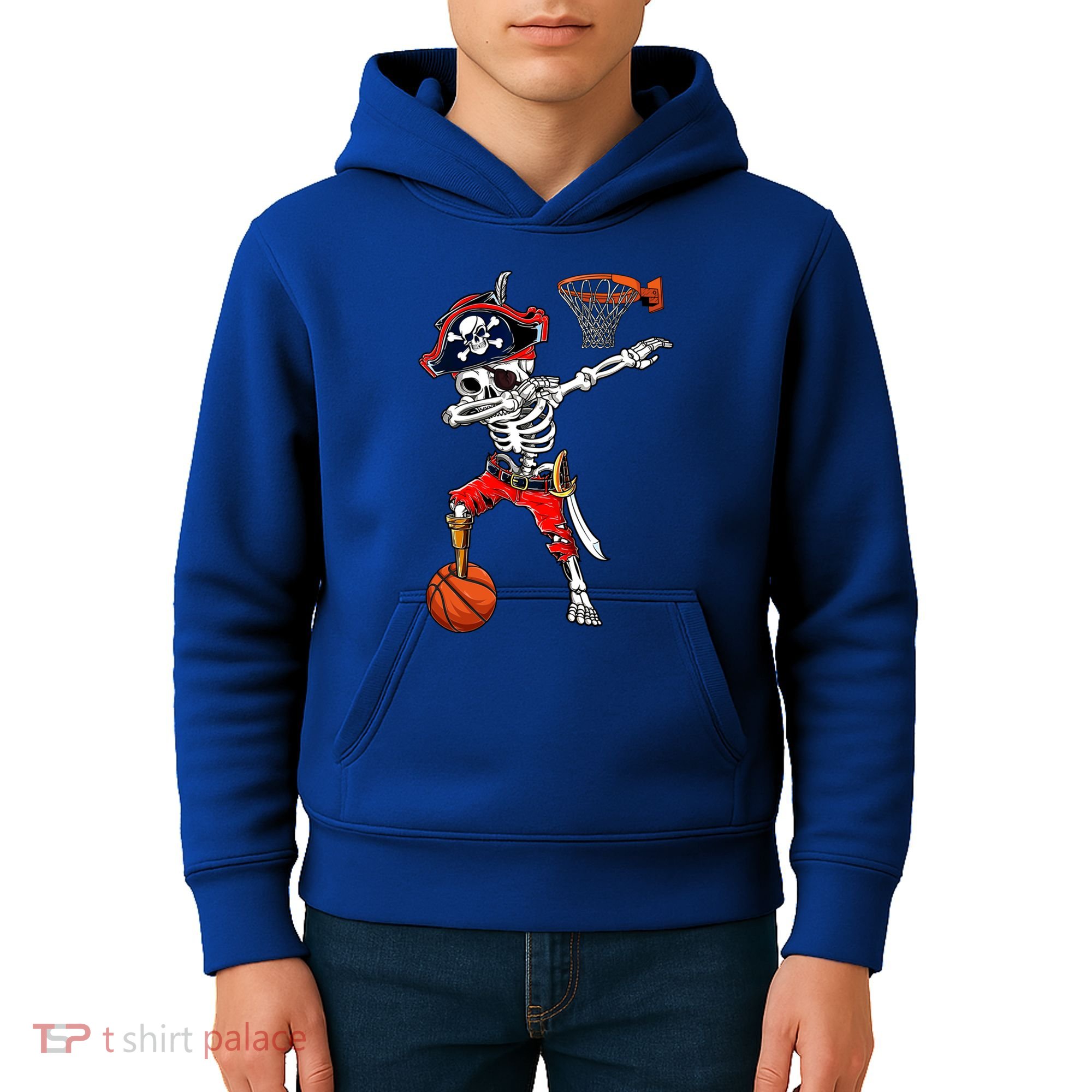 Dabbing Skeleton Pirate And Basketball Ball Halloween Costume Cute Gift Kids Hoodie