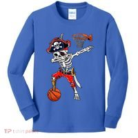 Dabbing Skeleton Pirate And Basketball Ball Halloween Costume Cute Gift Kids Long Sleeve Shirt thumb 0