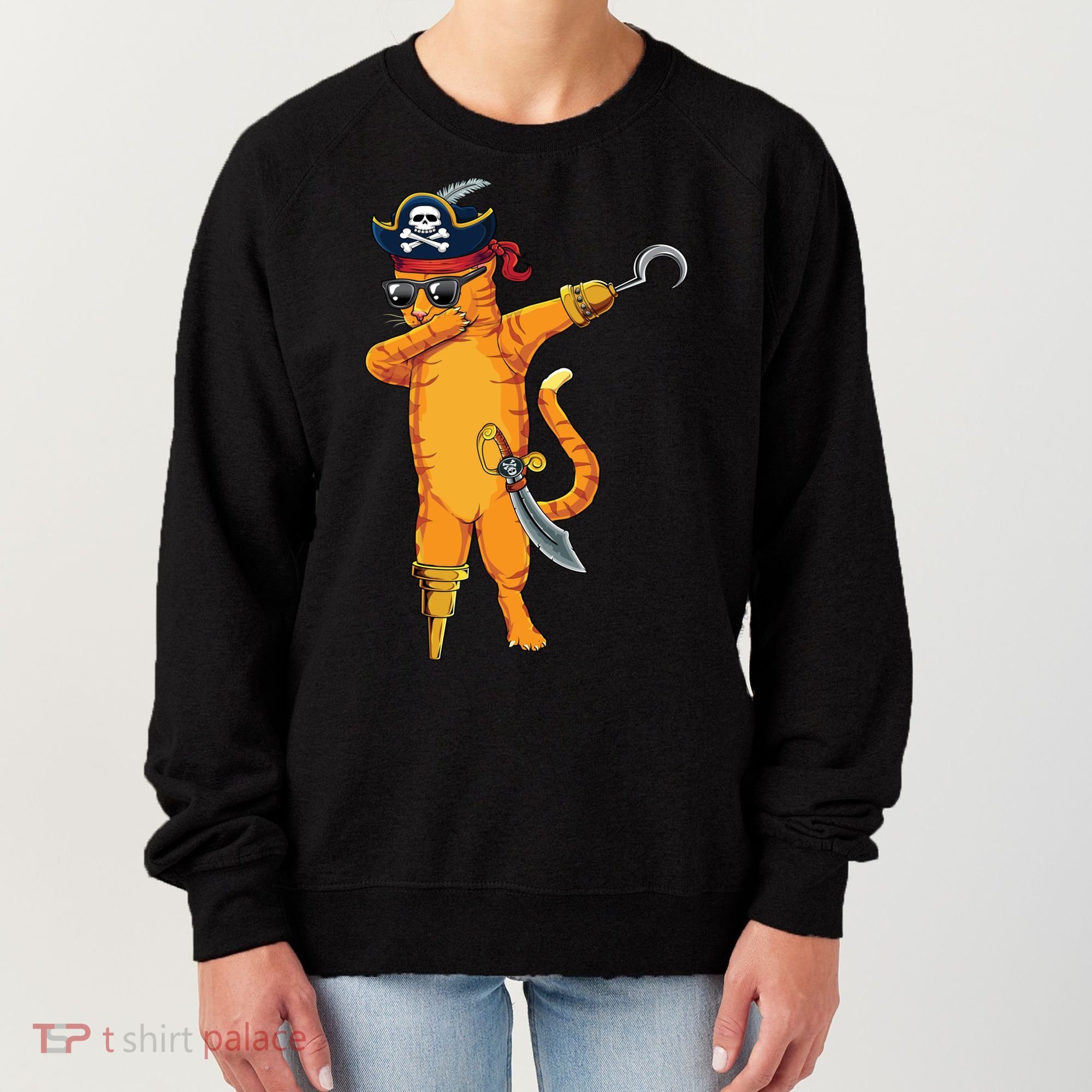 Dabbing Spooky Pirate Cat Halloween Costume Great Gift Women's Sweatshirt