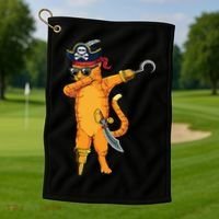 Dabbing Spooky Pirate Cat Halloween Costume Great Gift Golf Towel thumb 1