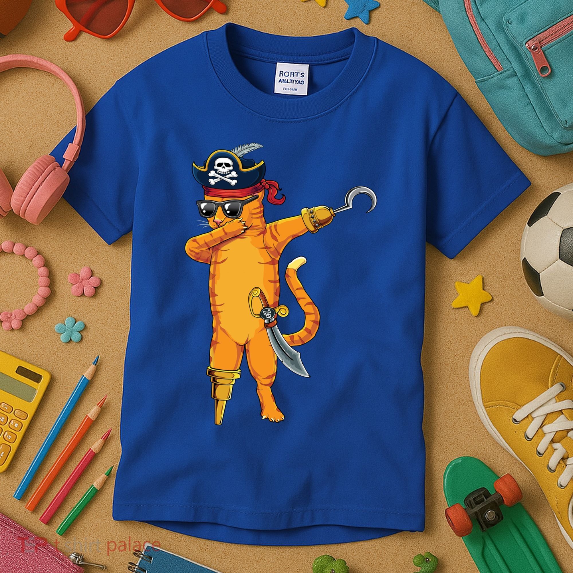 Dabbing Spooky Pirate Cat Halloween Costume Great Gift Kids T-Shirt