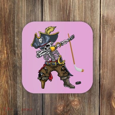 Dabbing Skeleton Pirate Hockey Lover Halloween Costume Coaster