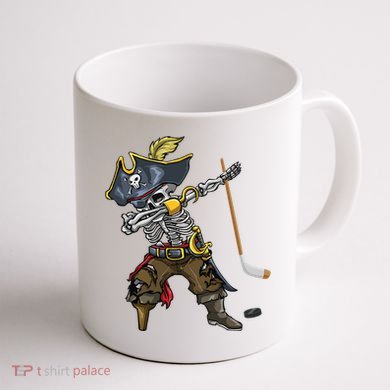Dabbing Skeleton Pirate Hockey Lover Halloween Costume Coffee Mug back