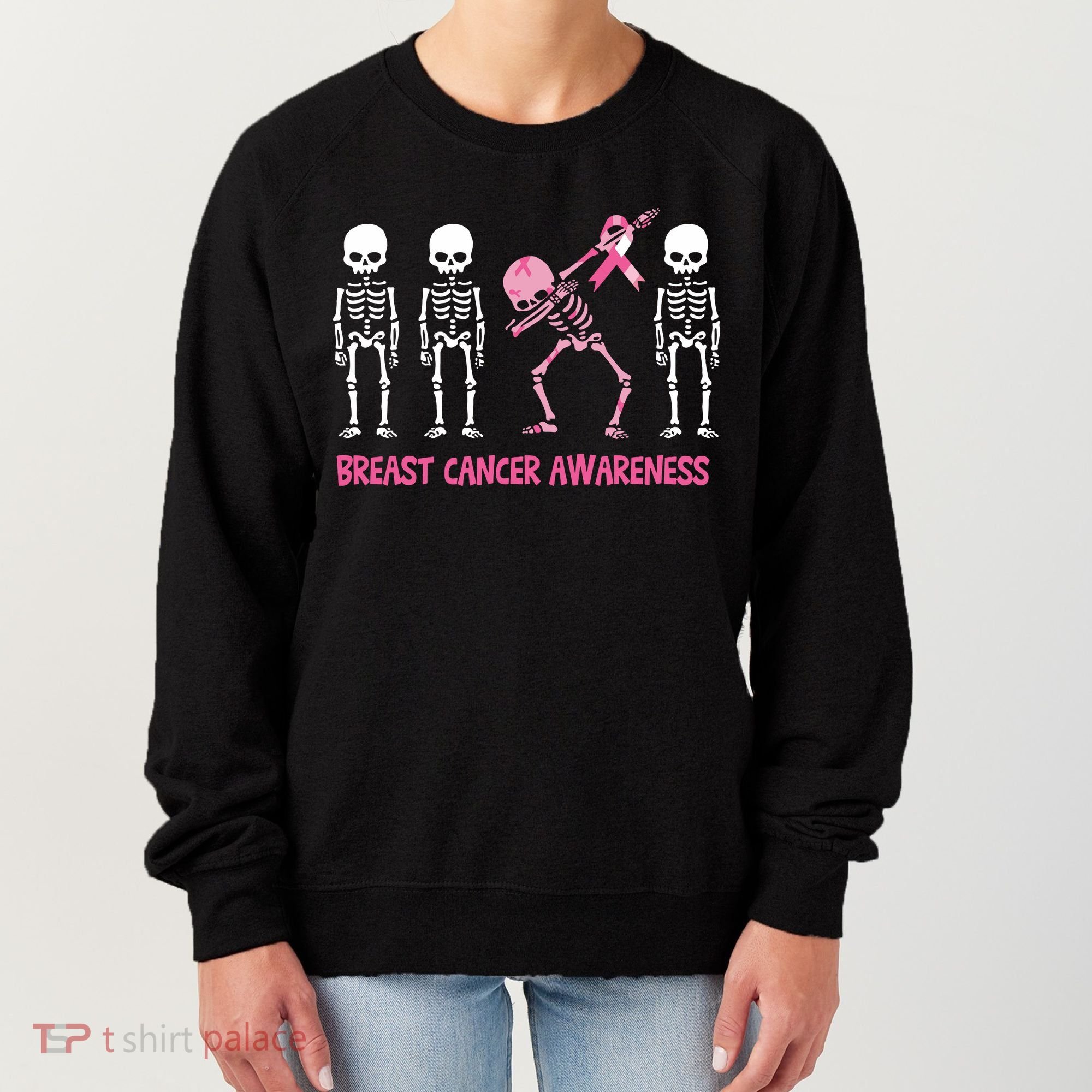 Dabbing Skeleton Pink Ribbon Breast Cancer Halloween Women's Sweatshirt