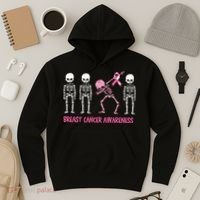 Dabbing Skeleton Pink Ribbon Breast Cancer Halloween Hoodie thumb 3
