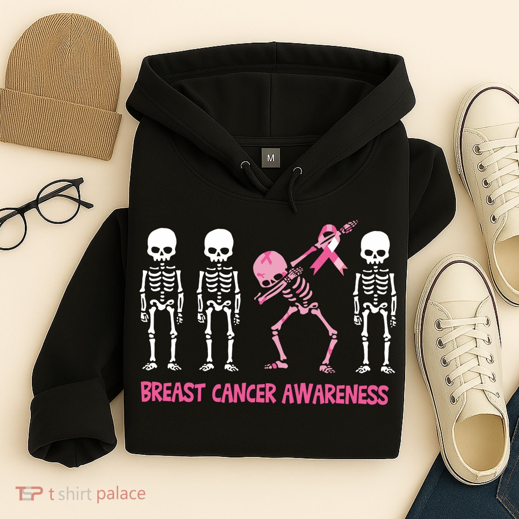 Dabbing Skeleton Pink Ribbon Breast Cancer Halloween Hoodie