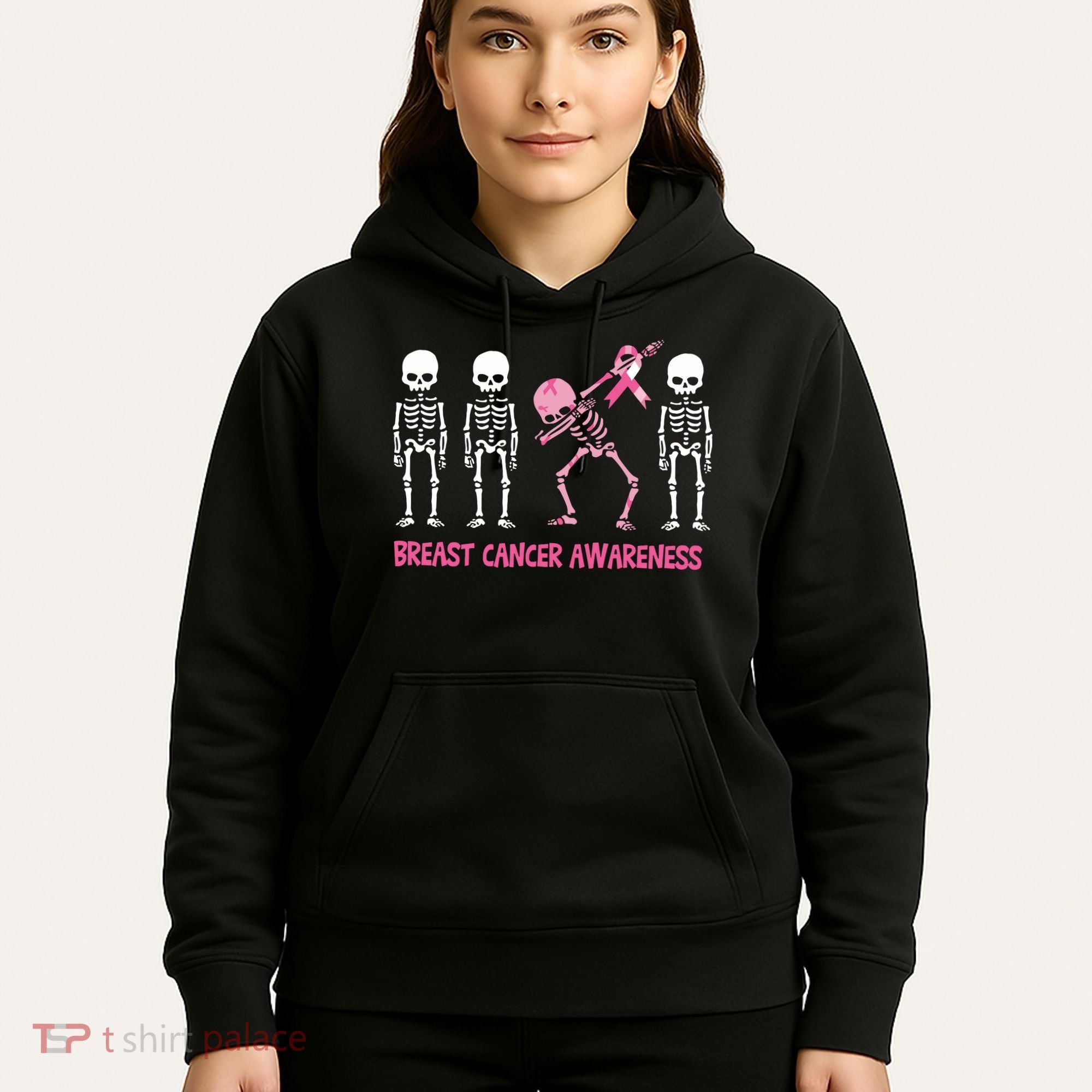 Dabbing Skeleton Pink Ribbon Breast Cancer Halloween Hoodie