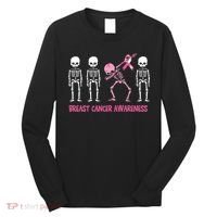 Dabbing Skeleton Pink Ribbon Breast Cancer Halloween Long Sleeve Shirt thumb 0