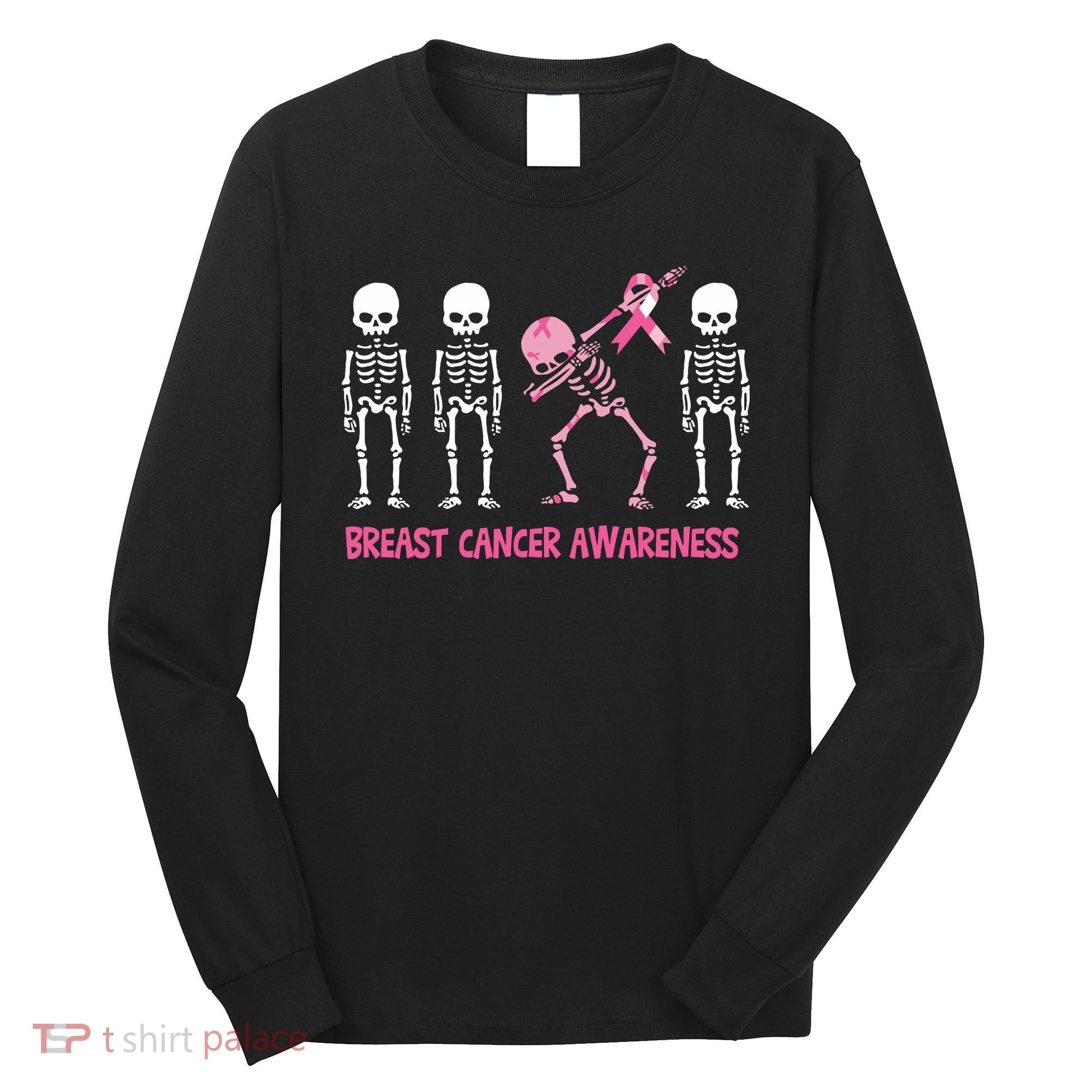Dabbing Skeleton Pink Ribbon Breast Cancer Halloween Long Sleeve Shirt
