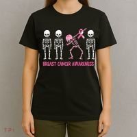 Dabbing Skeleton Pink Ribbon Breast Cancer Halloween T-Shirt thumb 4