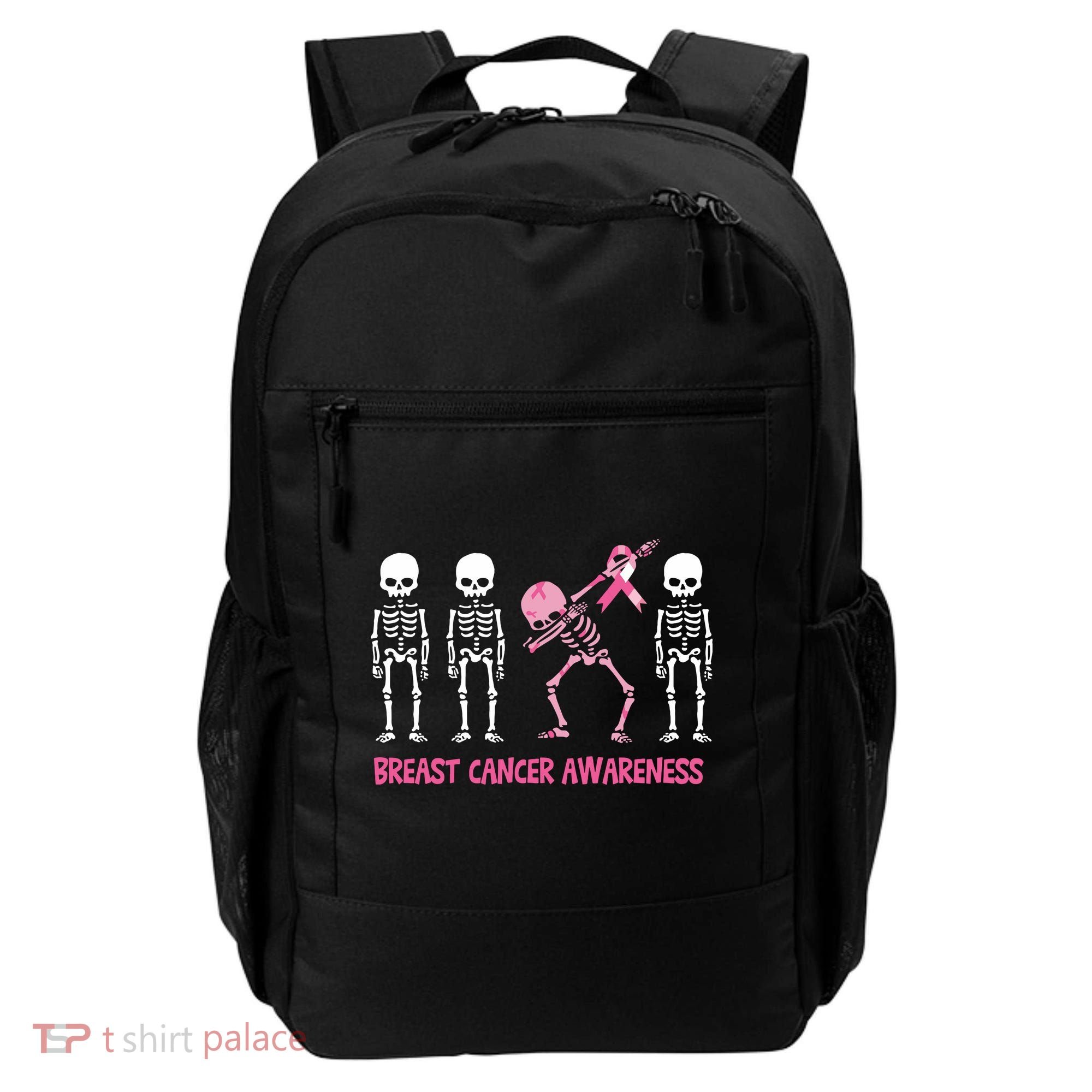 Dabbing Skeleton Pink Ribbon Breast Cancer Halloween Backpack