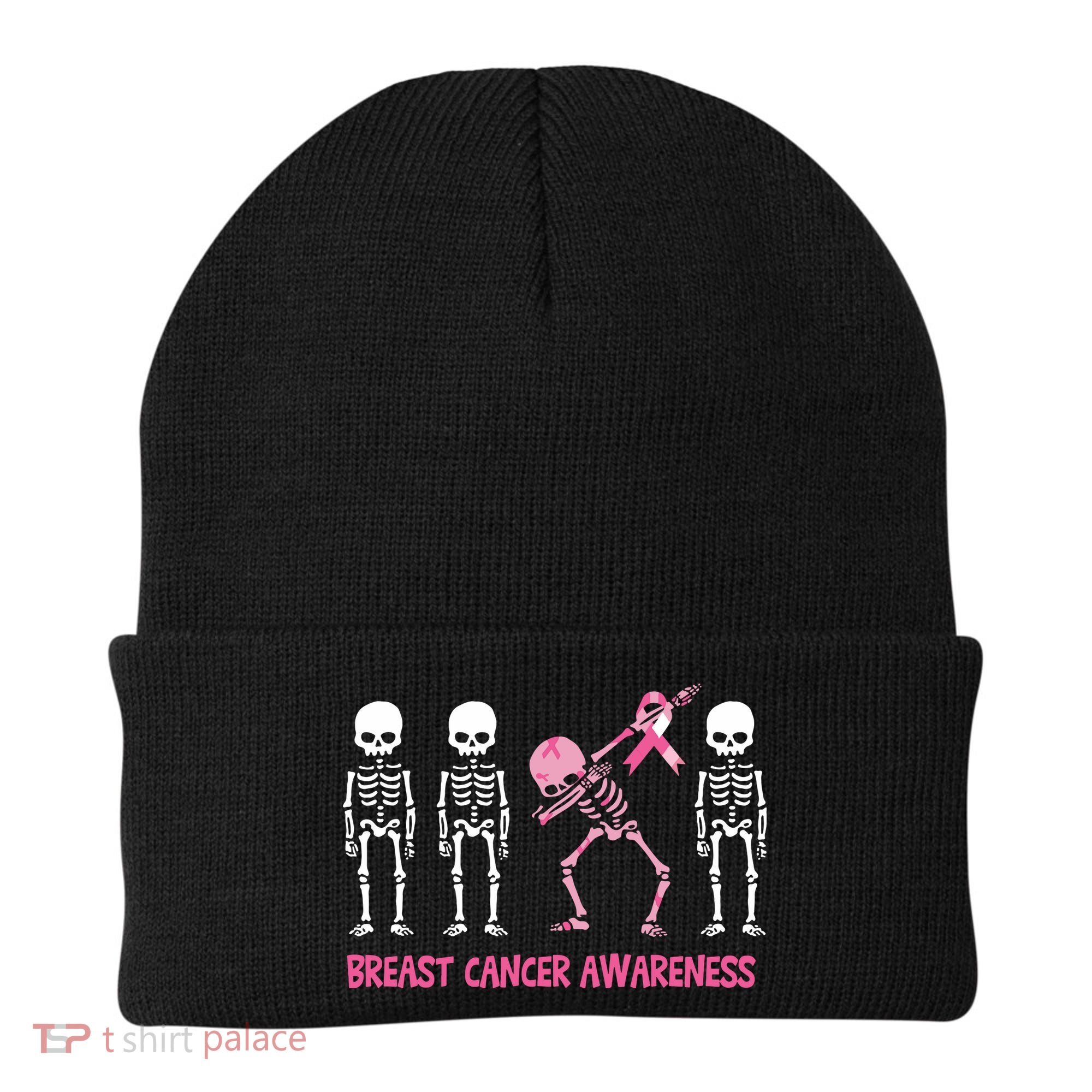 Dabbing Skeleton Pink Ribbon Breast Cancer Halloween Beanie