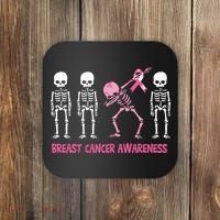 Dabbing Skeleton Pink Ribbon Breast Cancer Halloween Coaster thumb 0