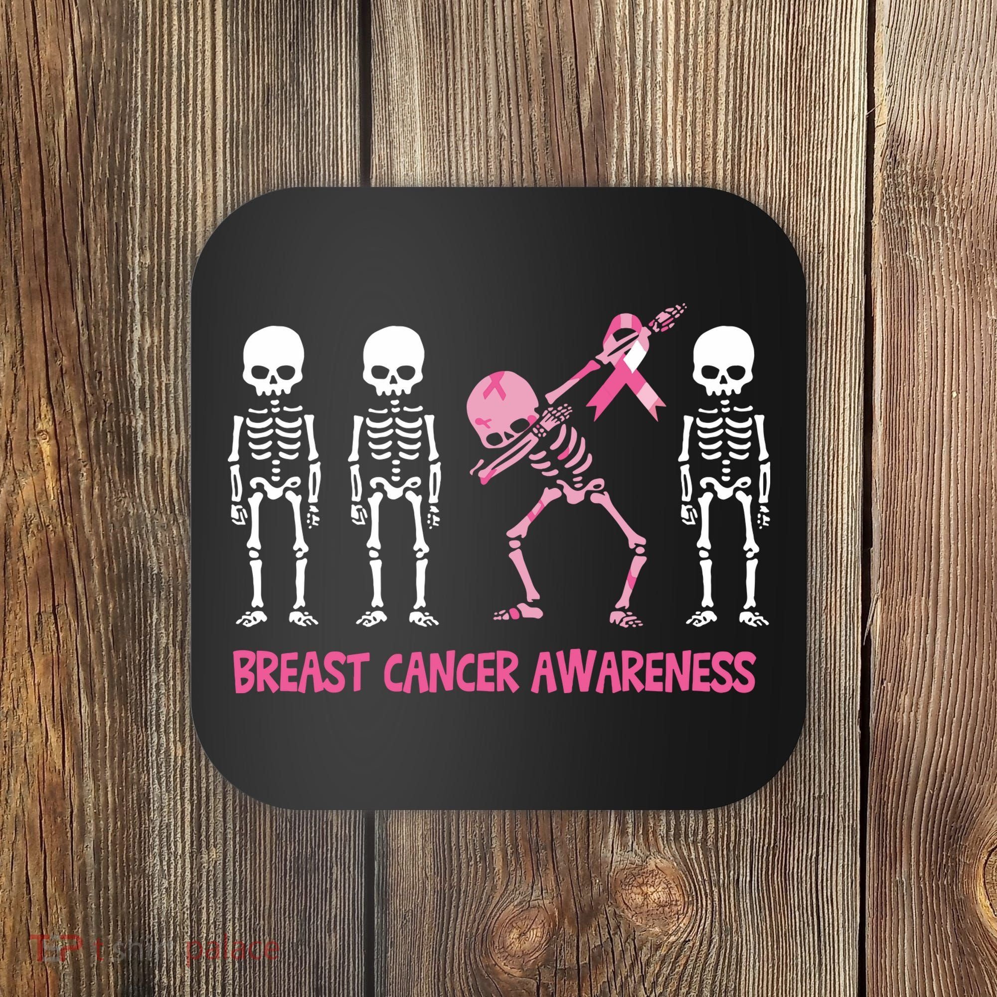 Dabbing Skeleton Pink Ribbon Breast Cancer Halloween Coaster