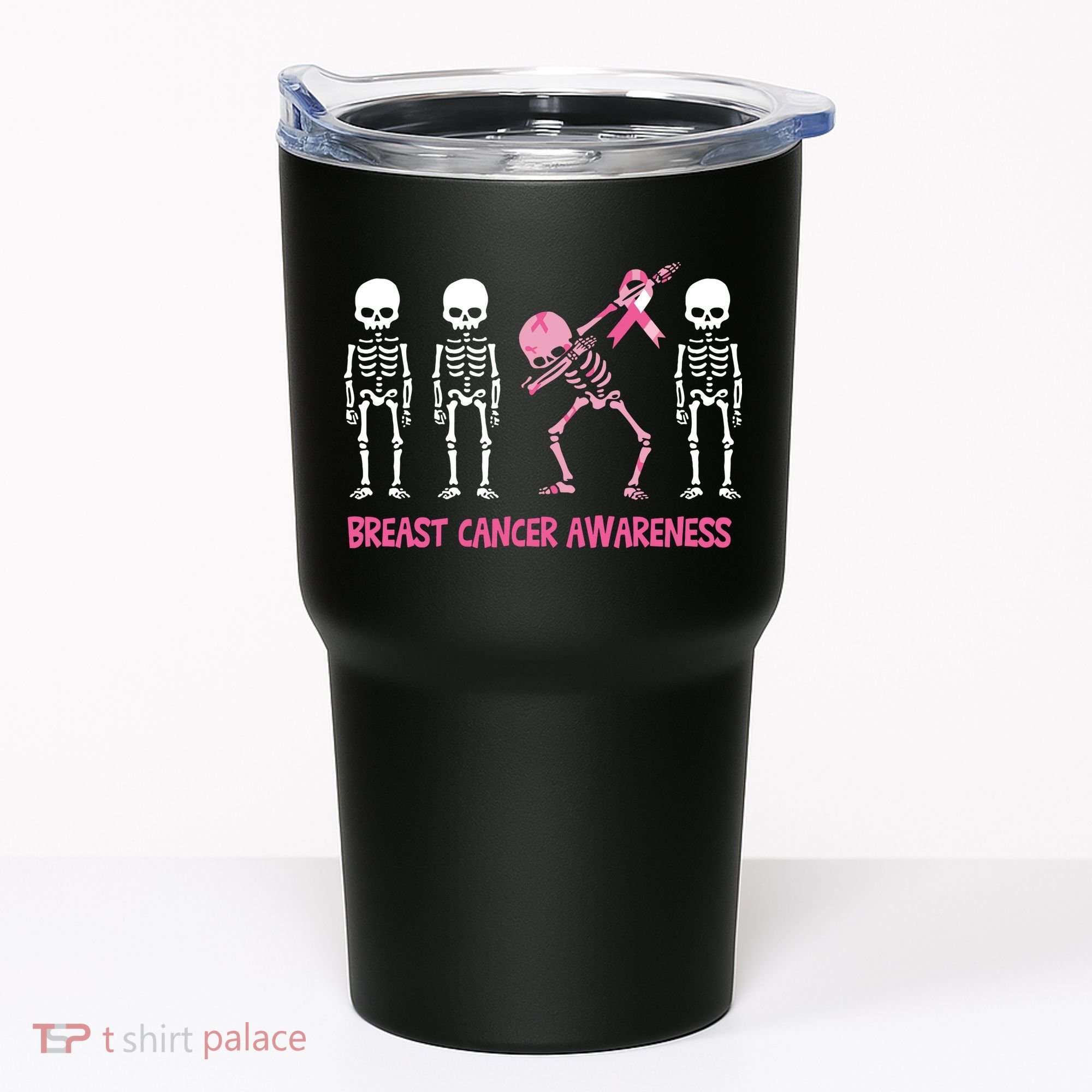 Dabbing Skeleton Pink Ribbon Breast Cancer Halloween Tumbler