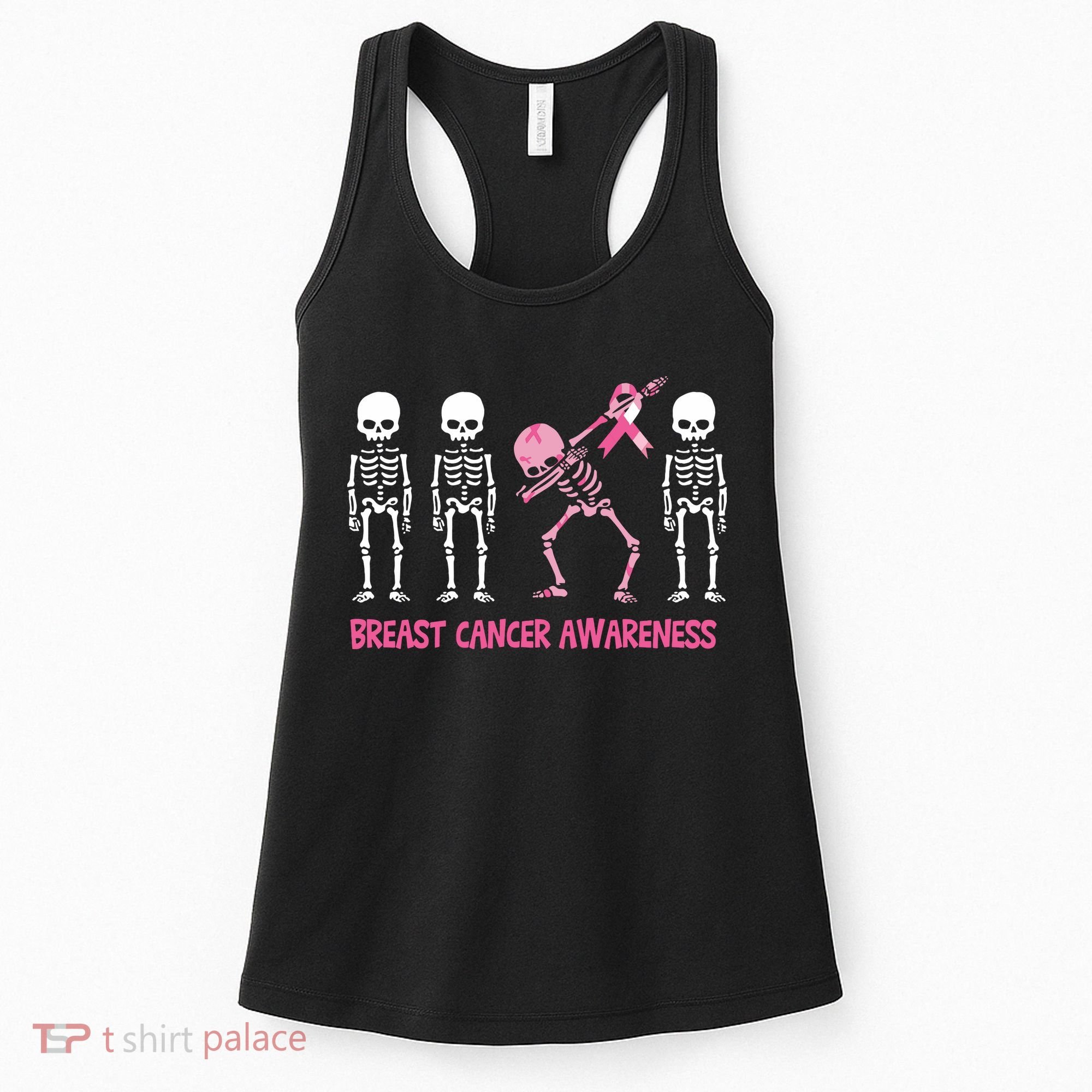 Dabbing Skeleton Pink Ribbon Breast Cancer Halloween Women's Tank Top