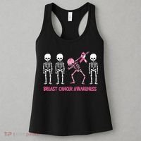 Dabbing Skeleton Pink Ribbon Breast Cancer Halloween Women's Tank Top thumb 3