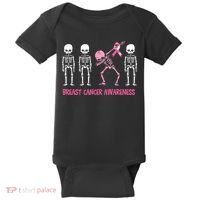 Dabbing Skeleton Pink Ribbon Breast Cancer Halloween Baby Bodysuit thumb 0