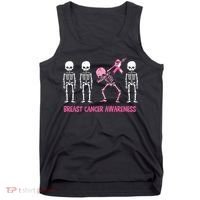 Dabbing Skeleton Pink Ribbon Breast Cancer Halloween Tank Top thumb 0