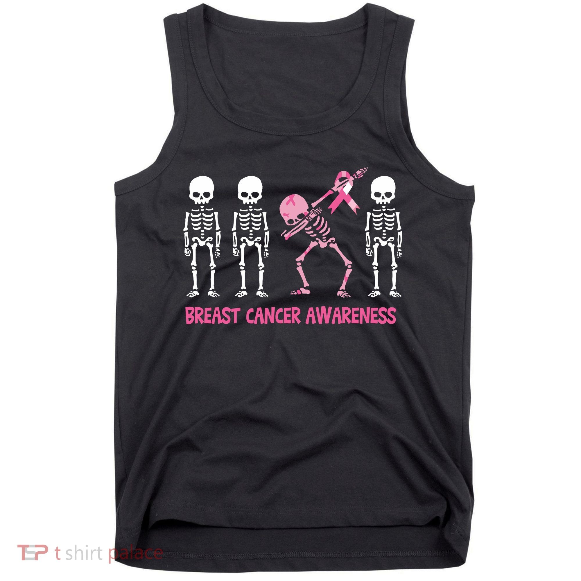 Dabbing Skeleton Pink Ribbon Breast Cancer Halloween Tank Top
