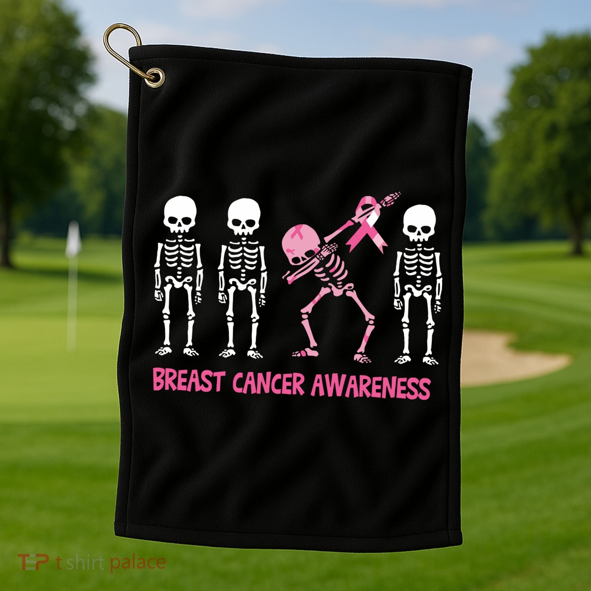 Dabbing Skeleton Pink Ribbon Breast Cancer Halloween Golf Towel