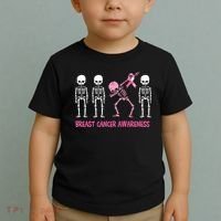 Dabbing Skeleton Pink Ribbon Breast Cancer Halloween Toddler T-Shirt thumb 2