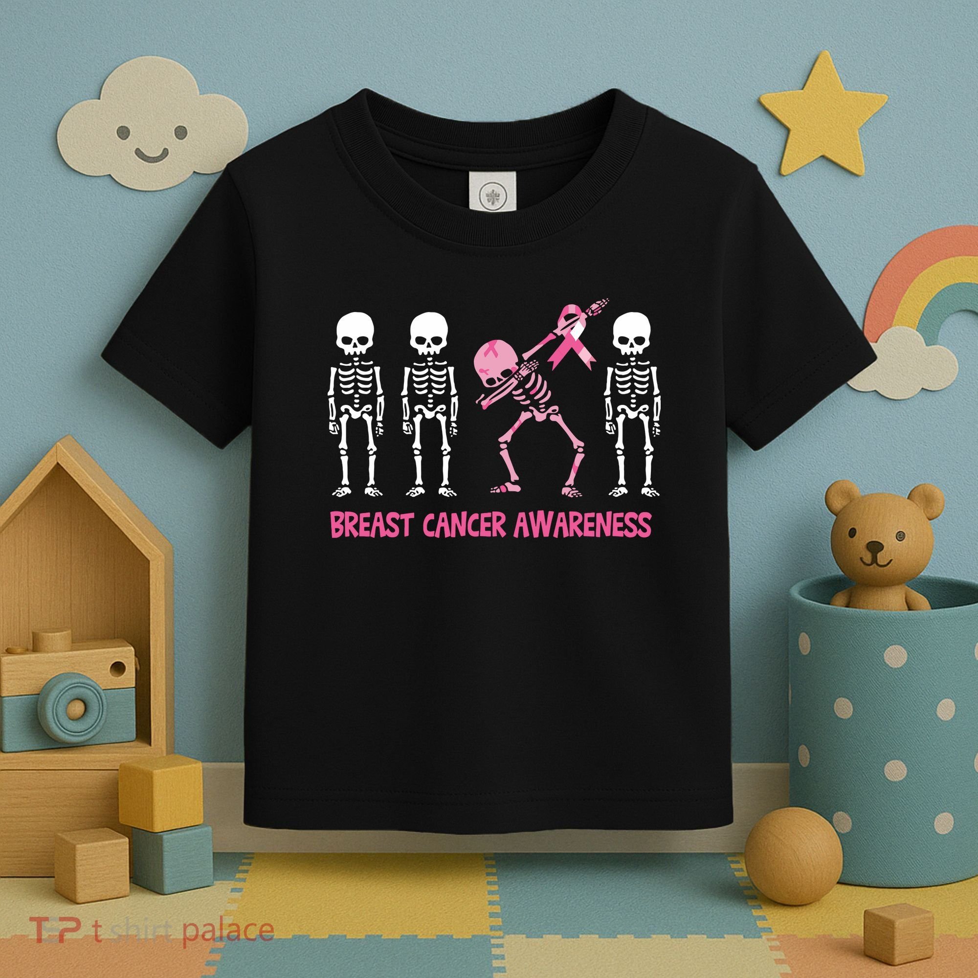 Dabbing Skeleton Pink Ribbon Breast Cancer Halloween Toddler T-Shirt