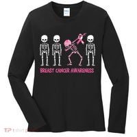 Dabbing Skeleton Pink Ribbon Breast Cancer Halloween Women's Long Sleeve Shirt thumb 0