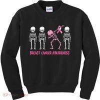 Dabbing Skeleton Pink Ribbon Breast Cancer Halloween Kids Sweatshirt thumb 0
