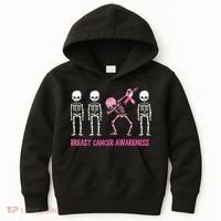 Dabbing Skeleton Pink Ribbon Breast Cancer Halloween Kids Hoodie thumb 0