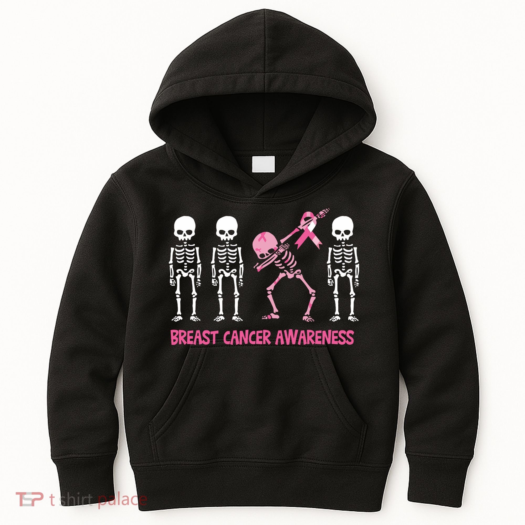 Dabbing Skeleton Pink Ribbon Breast Cancer Halloween Kids Hoodie
