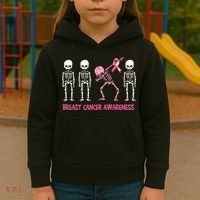 Dabbing Skeleton Pink Ribbon Breast Cancer Halloween Kids Hoodie thumb 3