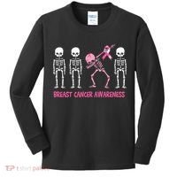 Dabbing Skeleton Pink Ribbon Breast Cancer Halloween Kids Long Sleeve Shirt thumb 0