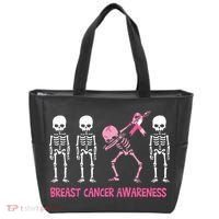 Dabbing Skeleton Pink Ribbon Breast Cancer Halloween Tote Bag thumb 0